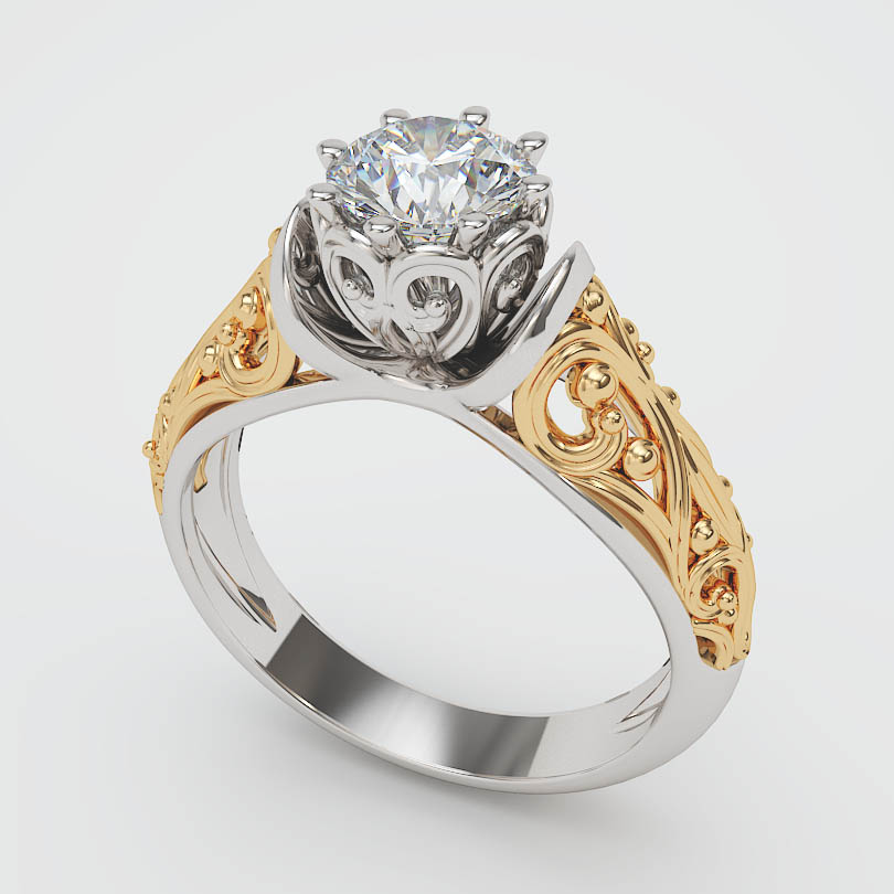 Two Tone Scroll Designs ring setting