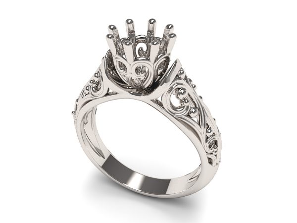 Platinum scroll design engagement ring setting