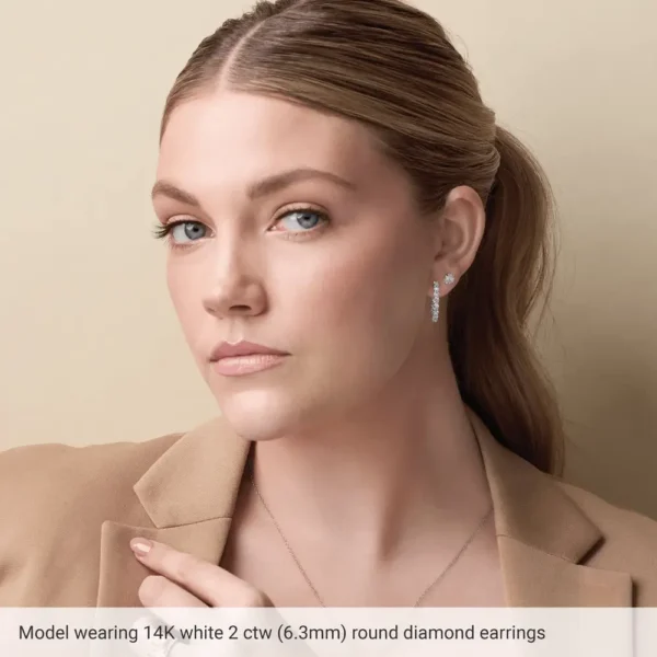 model wearing earring model wearing 14k white gold 2 ctw