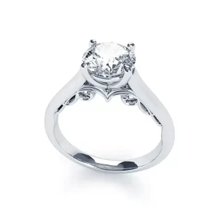 Scroll design solitaire engagement ring created in Platinum