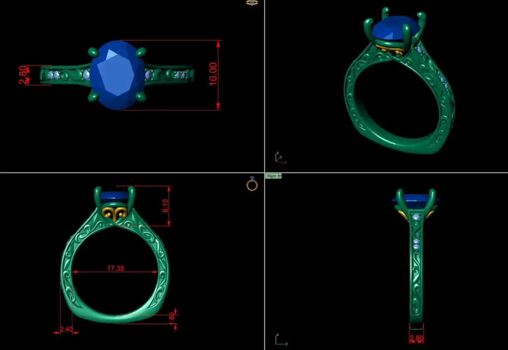 Custom engagement ring designs in CAD software in rhino3D
