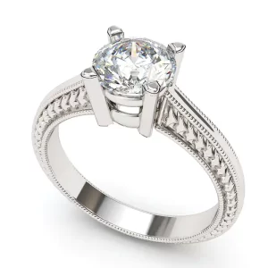 White gold Art Deco Engagement Ring with Milgrain and Hand Engraving ring setting
