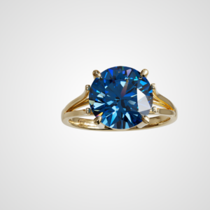 Blue Zircon colored gemstone set in 12mm basket setting.