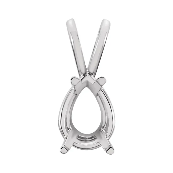 14K White Gold Pear 4-Prong Pendant Mounting